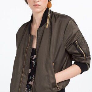 ZARA Bomber Jacket Padded Olive Green Khaki SMALL